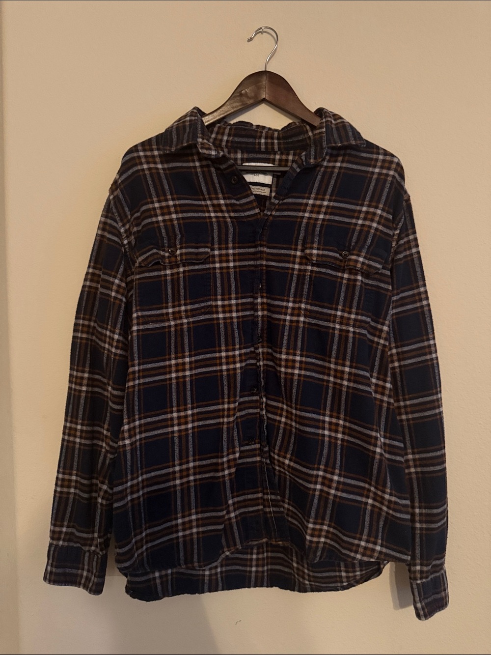 Men's Navy and Brown Plaid Flannel Shirt